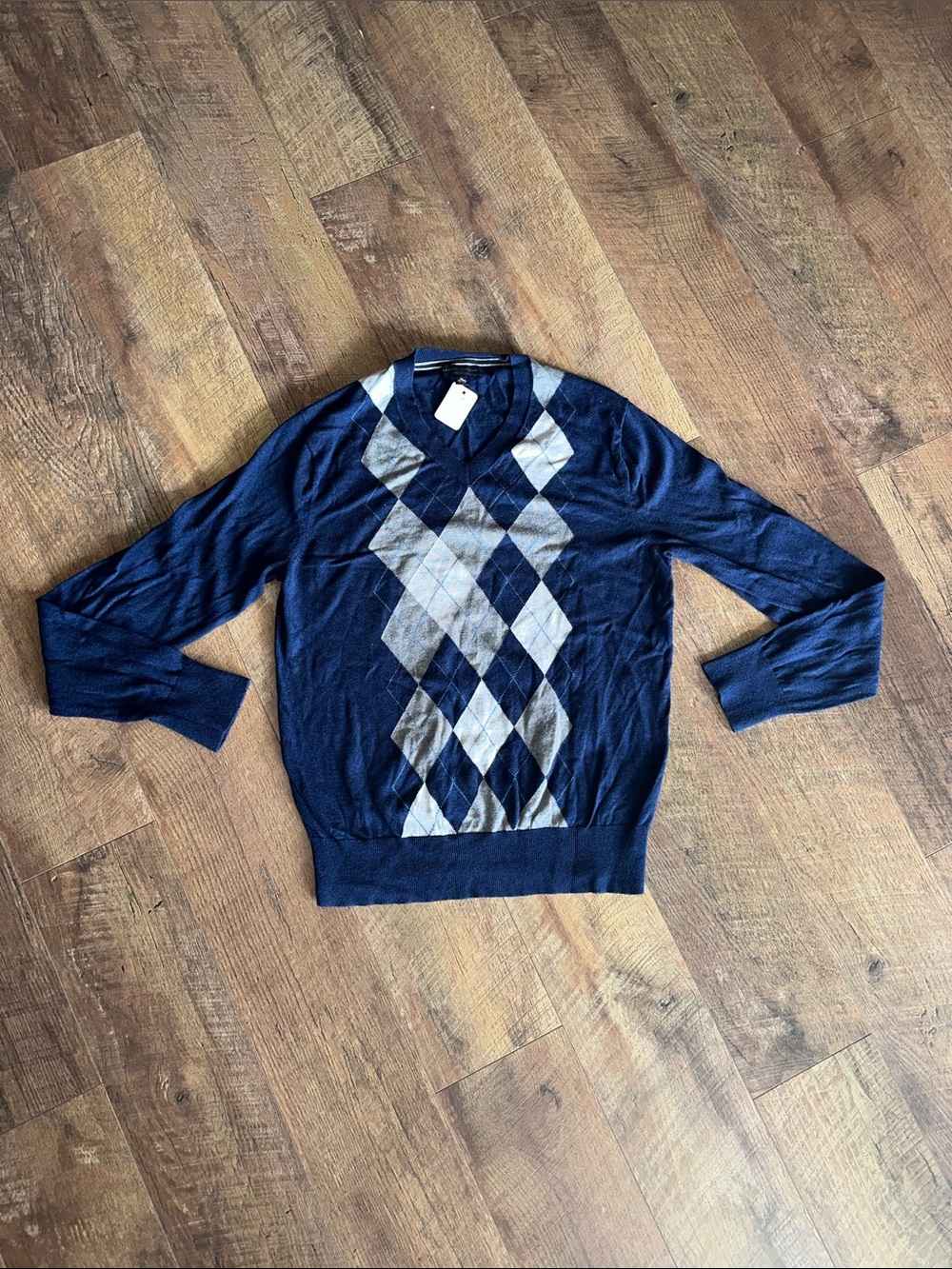 Banana Republic Navy and Light Gray V-Neck Sweater